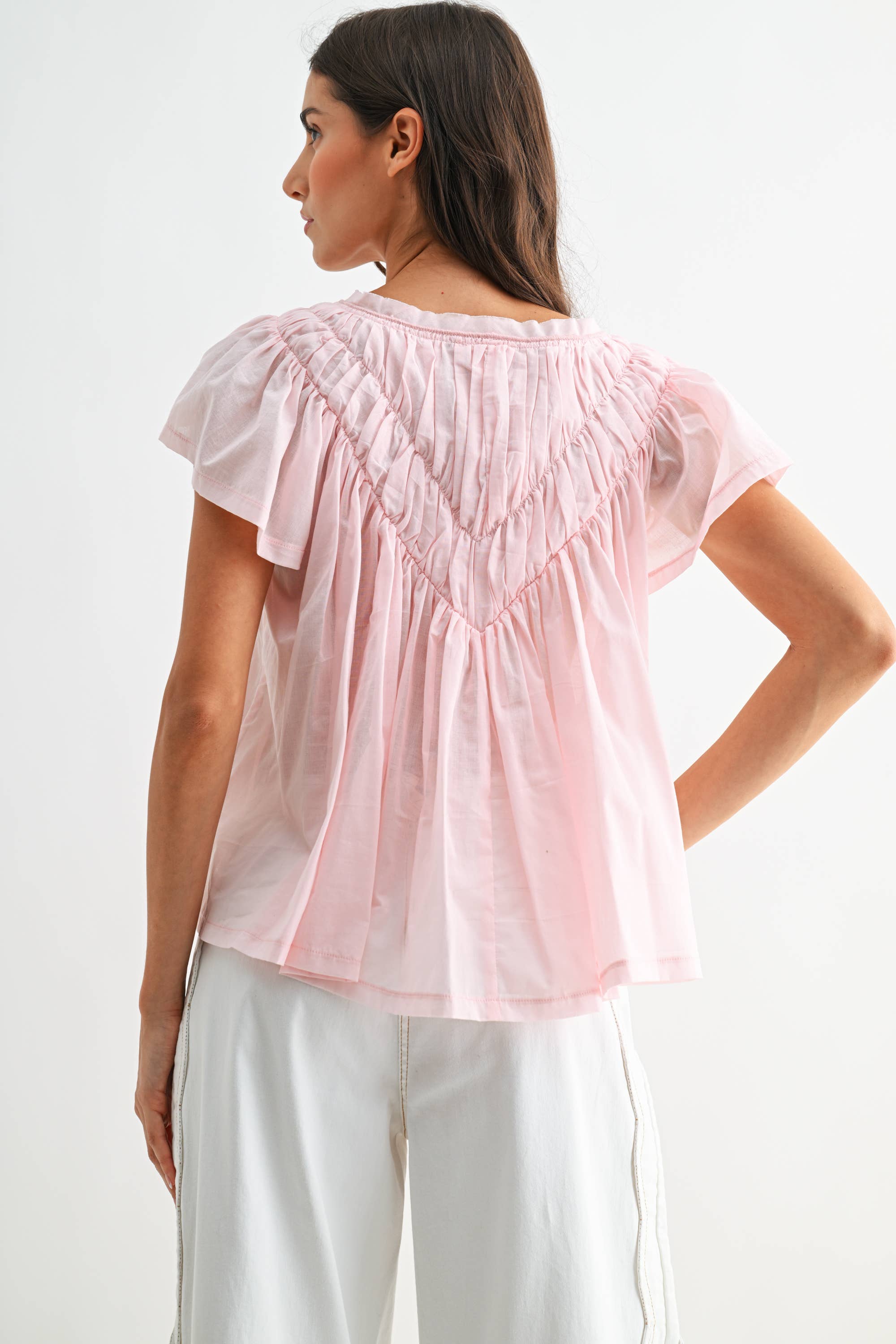 Pink Flutter Sleeve Detail Blouse