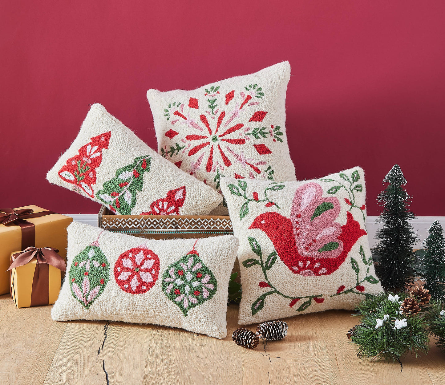 Festive Folk Ornament Hook Pillow