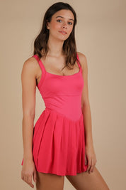 Pink Pleated Skirt Activewear Dress W/ Under Shorts