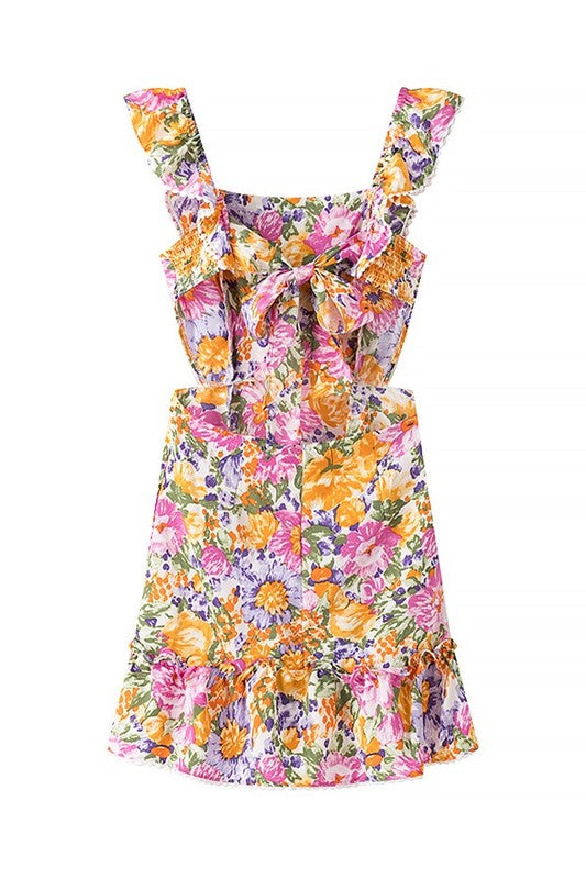 Floral Print Square Neck Mini Dress