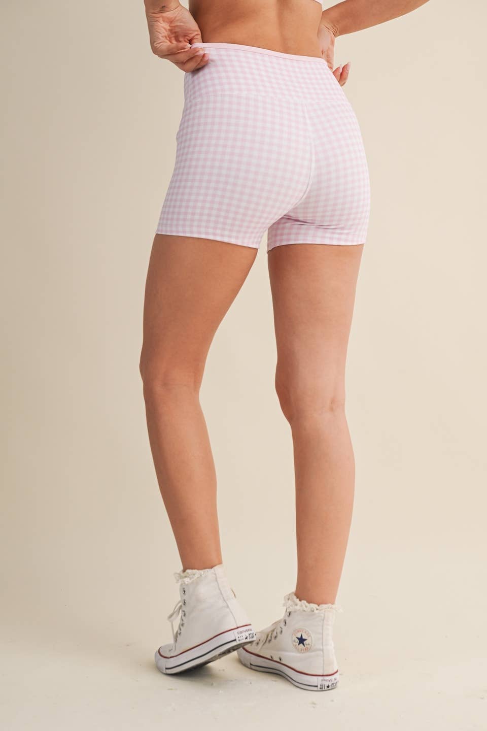 Pink Gingham Layered Biker Shorts