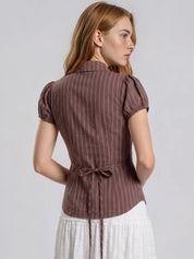 Brown & White Stripe Collared Top