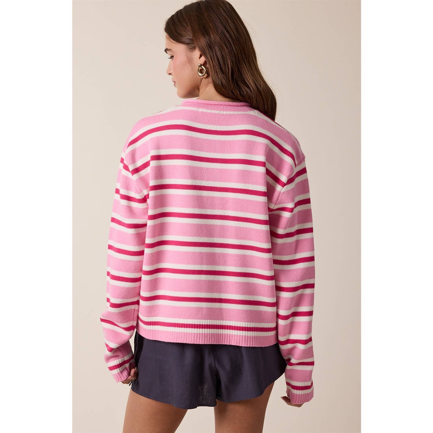 Pink Multi-Striped Sweater Cardigan