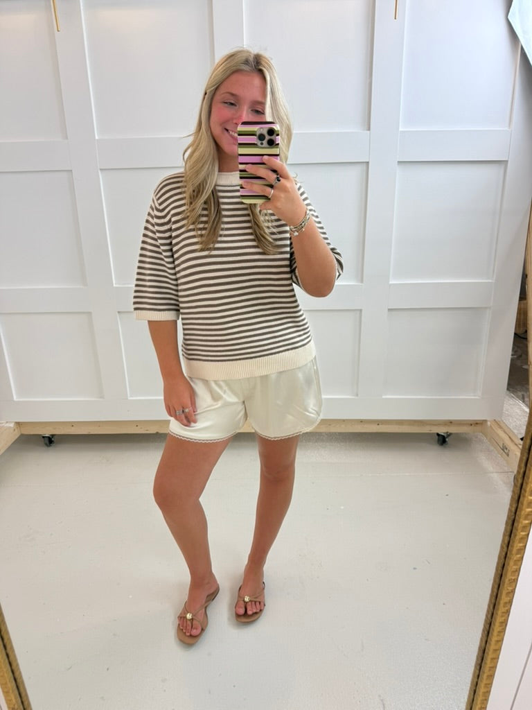 Brown & Cream Stripe Short Sweater
