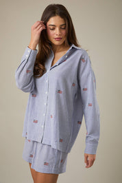Navy & White Stripe Flag Button Down Top