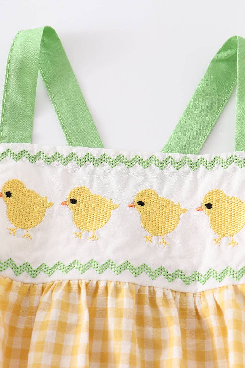 Yellow Plaid Chicken Applique Boys & Girls