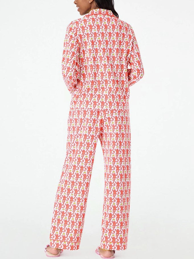 Red Monkey Print PJ Set