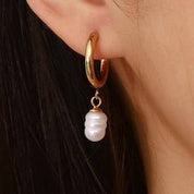 Pearl Hoop Gold Earrings