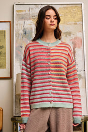 Red Space-Dye Striped Cardigan