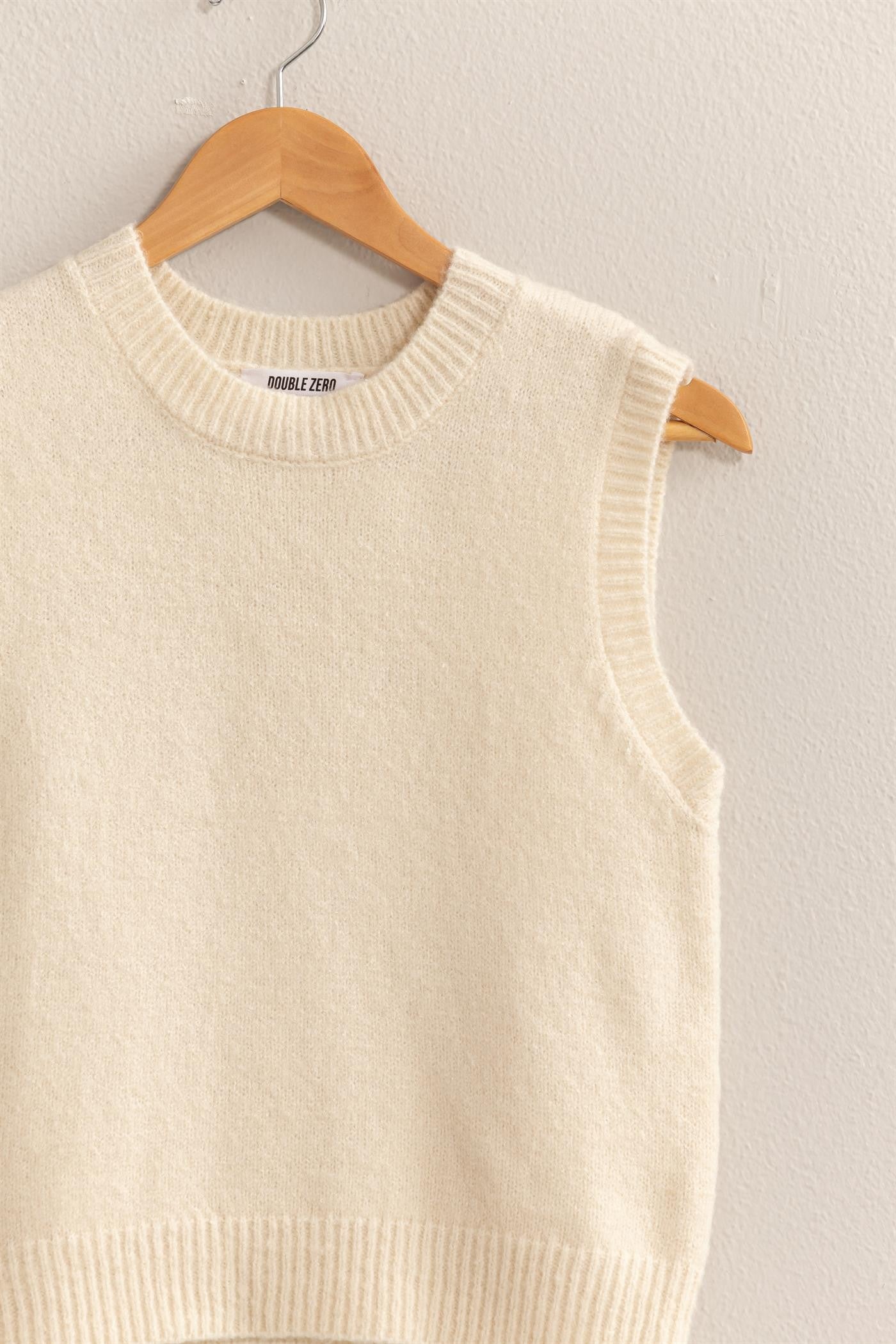 Cream Sleeveless Cropped Sweater