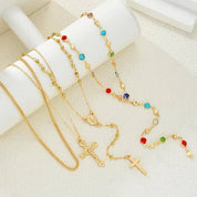 Boho Multi Stone Cross Layered Necklace