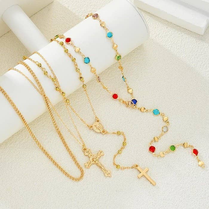 Boho Multi Stone Cross Layered Necklace