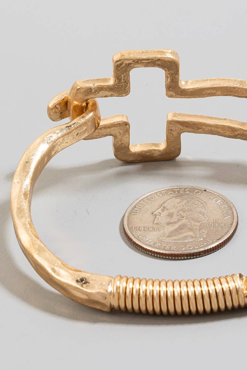 Hammered Cross Coil Spring Hook Bangle Bracelet