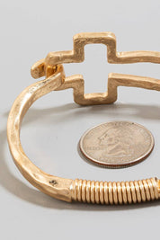 Hammered Cross Coil Spring Hook Bangle Bracelet