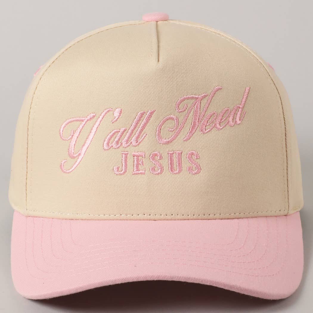 Y'all Need Jesus Trucker Hat/ Pink
