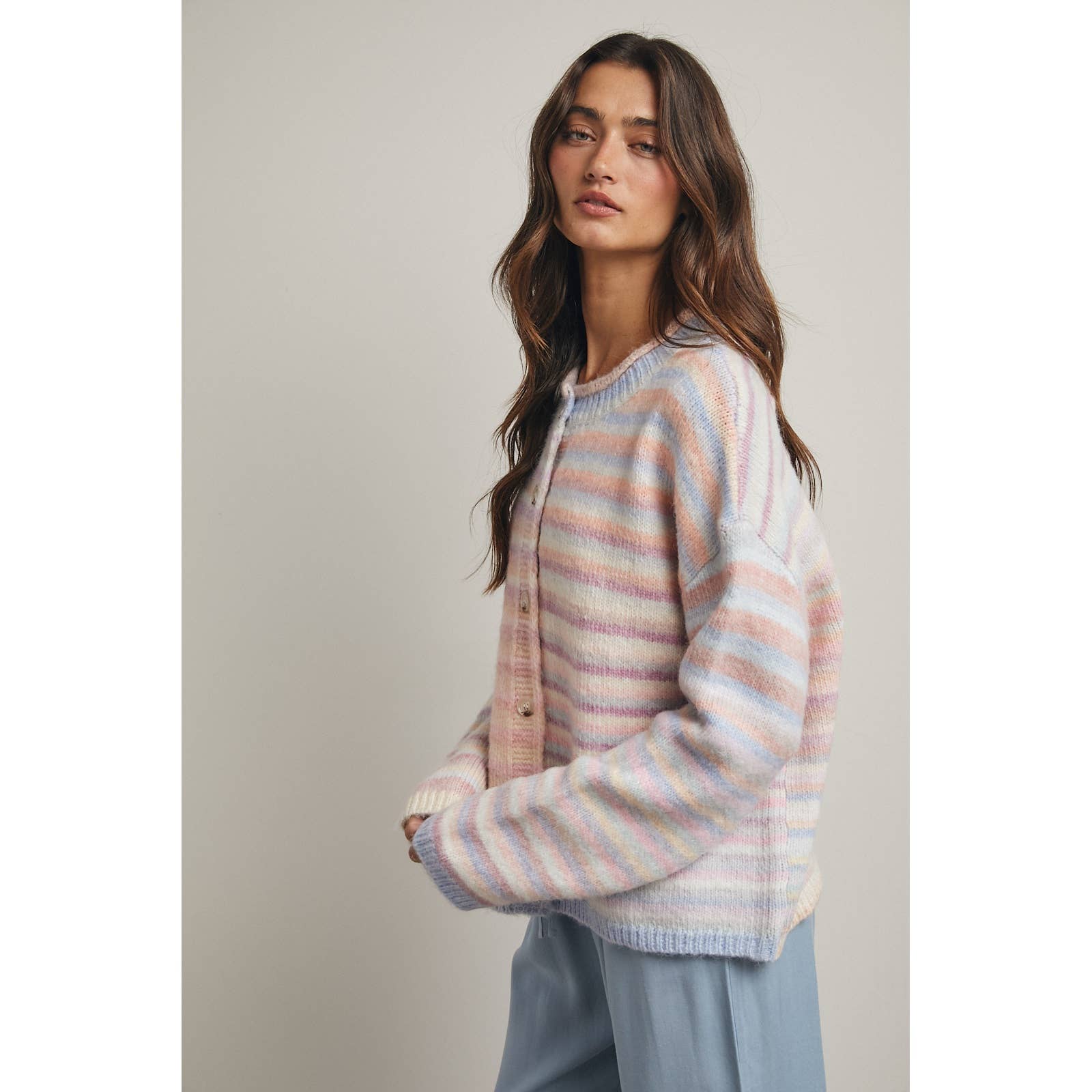 Pastel Multi Color Button Up Cardigan