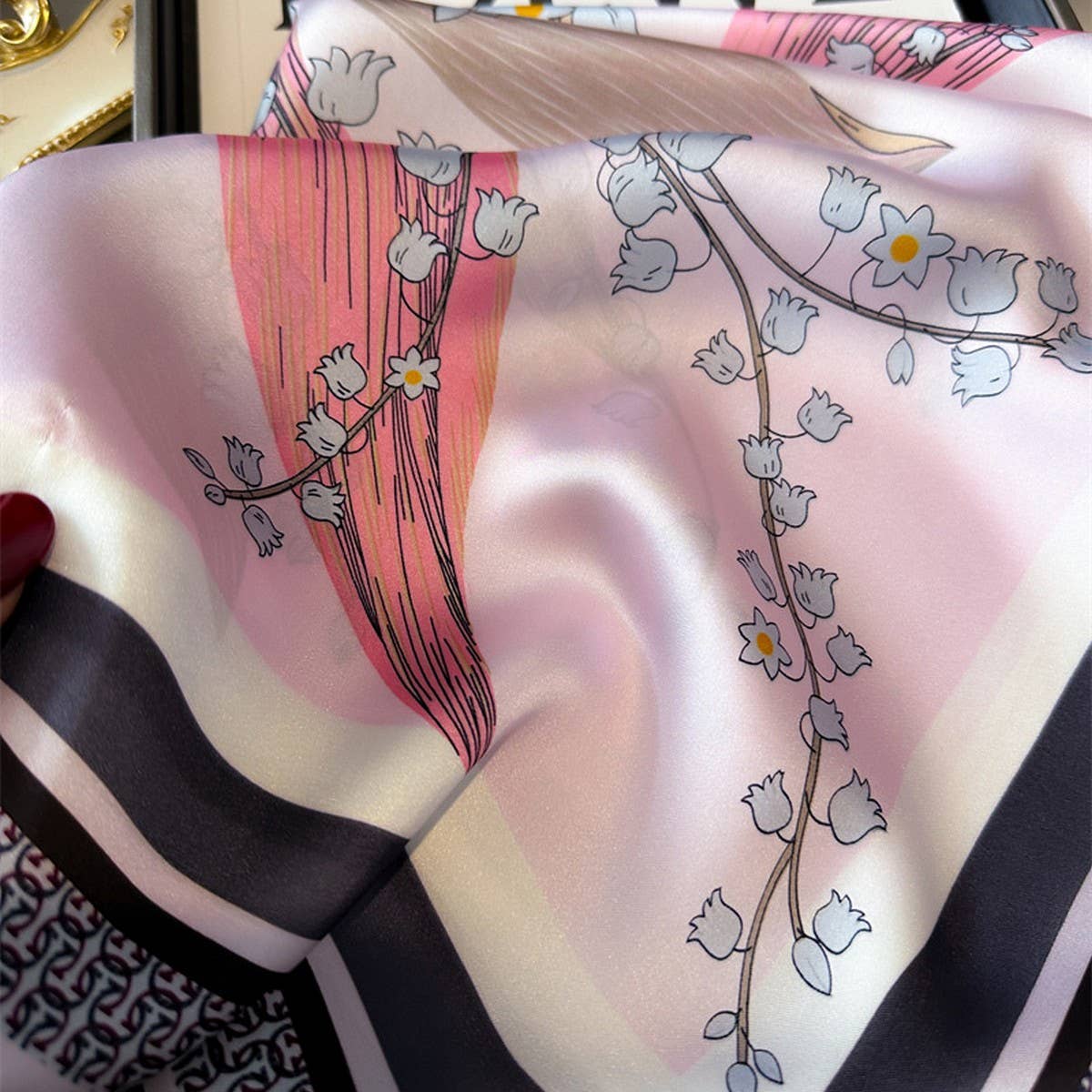 Pink Artistic Small Square Scarf in 100% Polyester