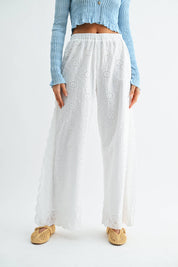 White Floral Eyelet Pants