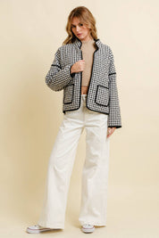 Black Quilted Gingham Jacket in a relaxed fit