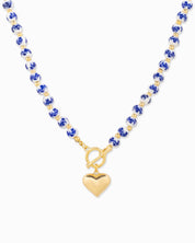 Blue Ceramic Bead Puffy Heart Toggle Necklace