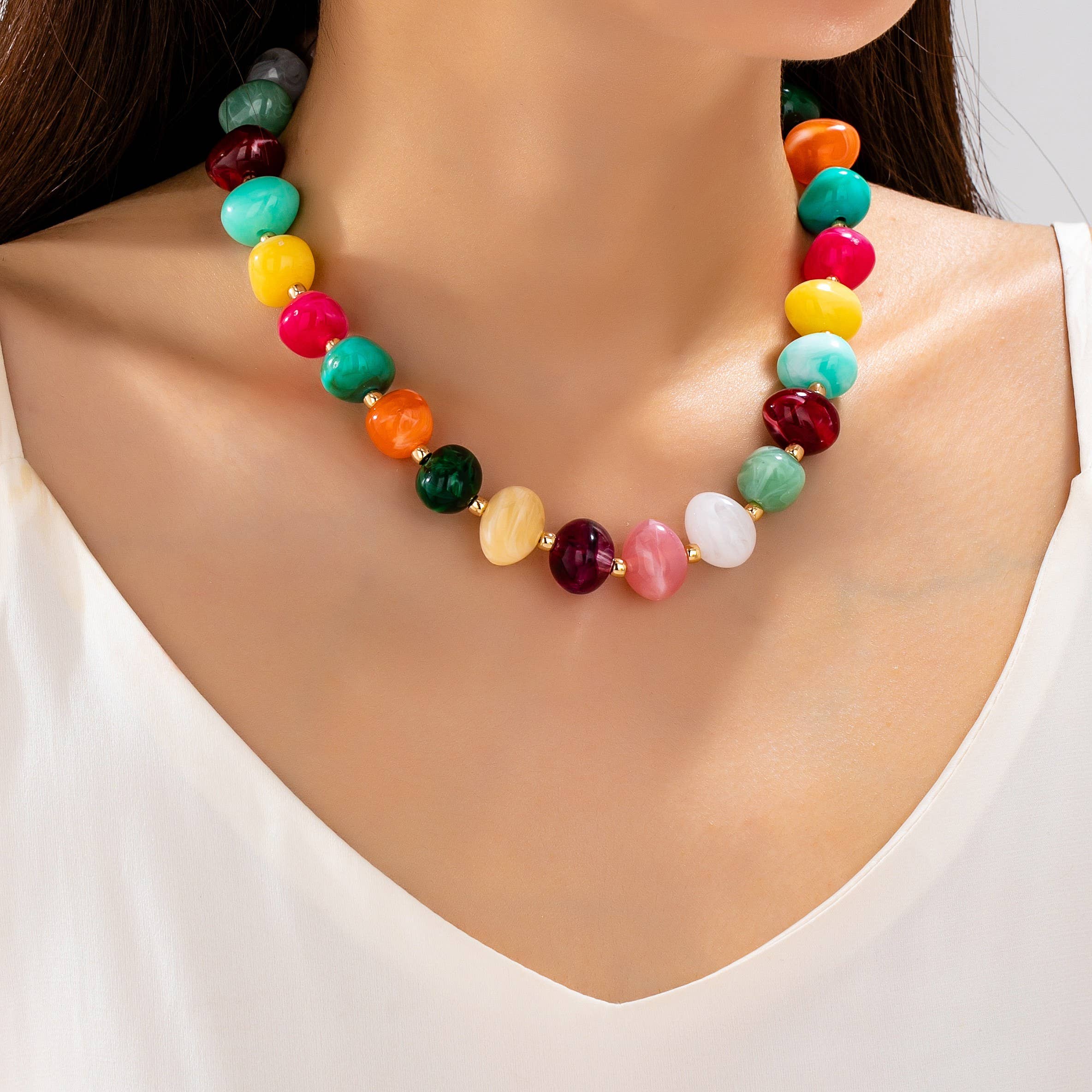 Multicolor Resin Pebble Bead Necklace