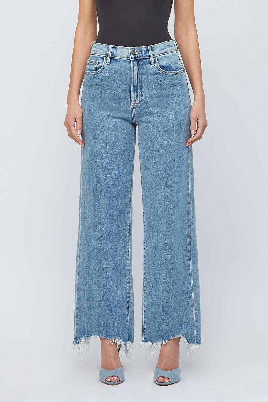 Medium Wash Frayed Stretch Dad Jean