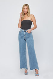 Medium Wash Frayed Stretch Dad Jean