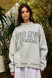 Gray Pray Embroidered Mock Neck