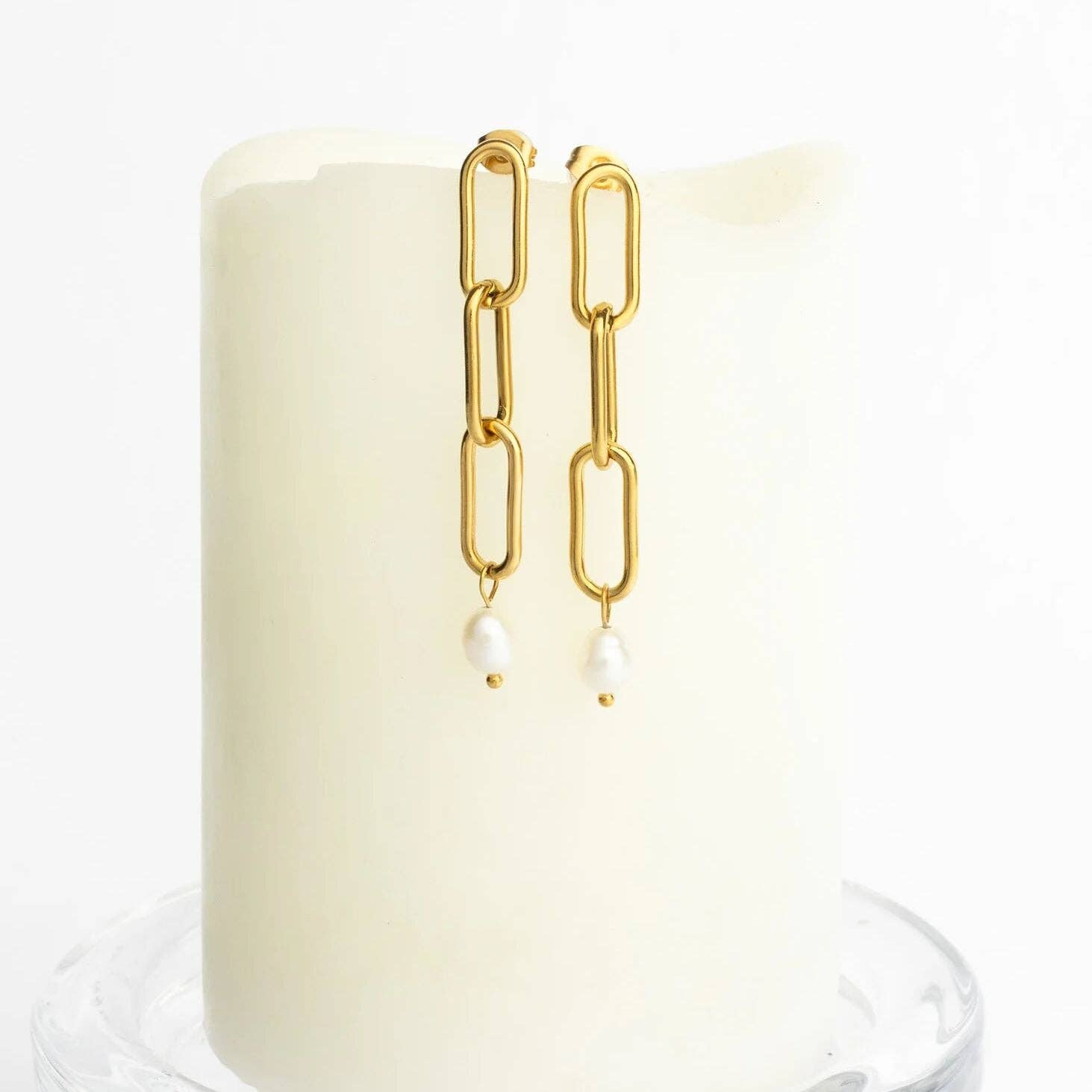 18K Gold Stainless Steel Long Paperclip Dangle Earring