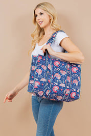 Printed Pink Floral Quilted Tote Bag