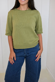 Green Edge Half Sleeve Knit Sweater