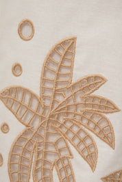 White Palm Tree Embroidered Linen Pants