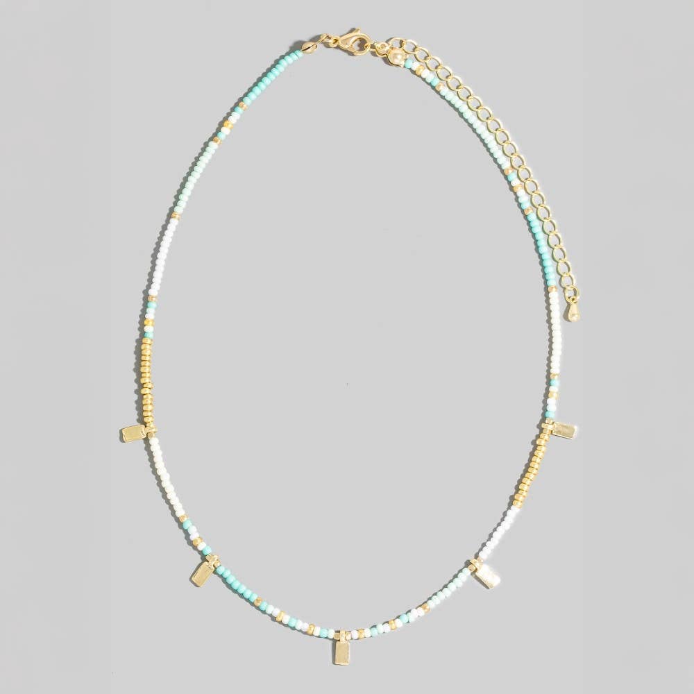 Rectangle Station Charms Seed Beaded Necklace
