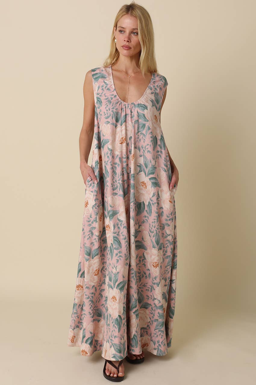 Pink Floral Sleeveless Dress