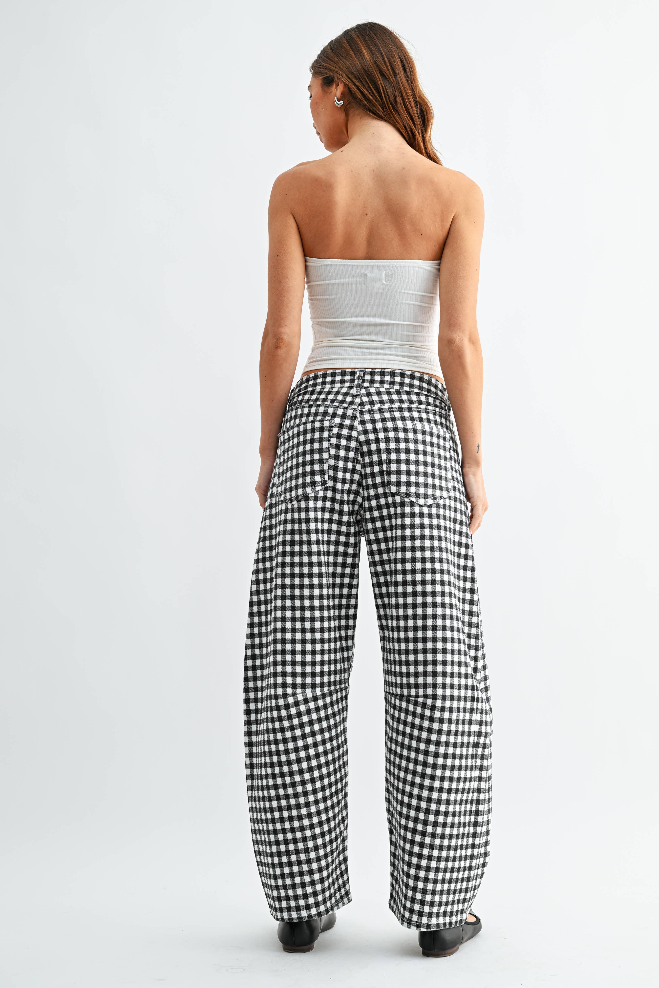 Black & White Gingham Barrel Jean