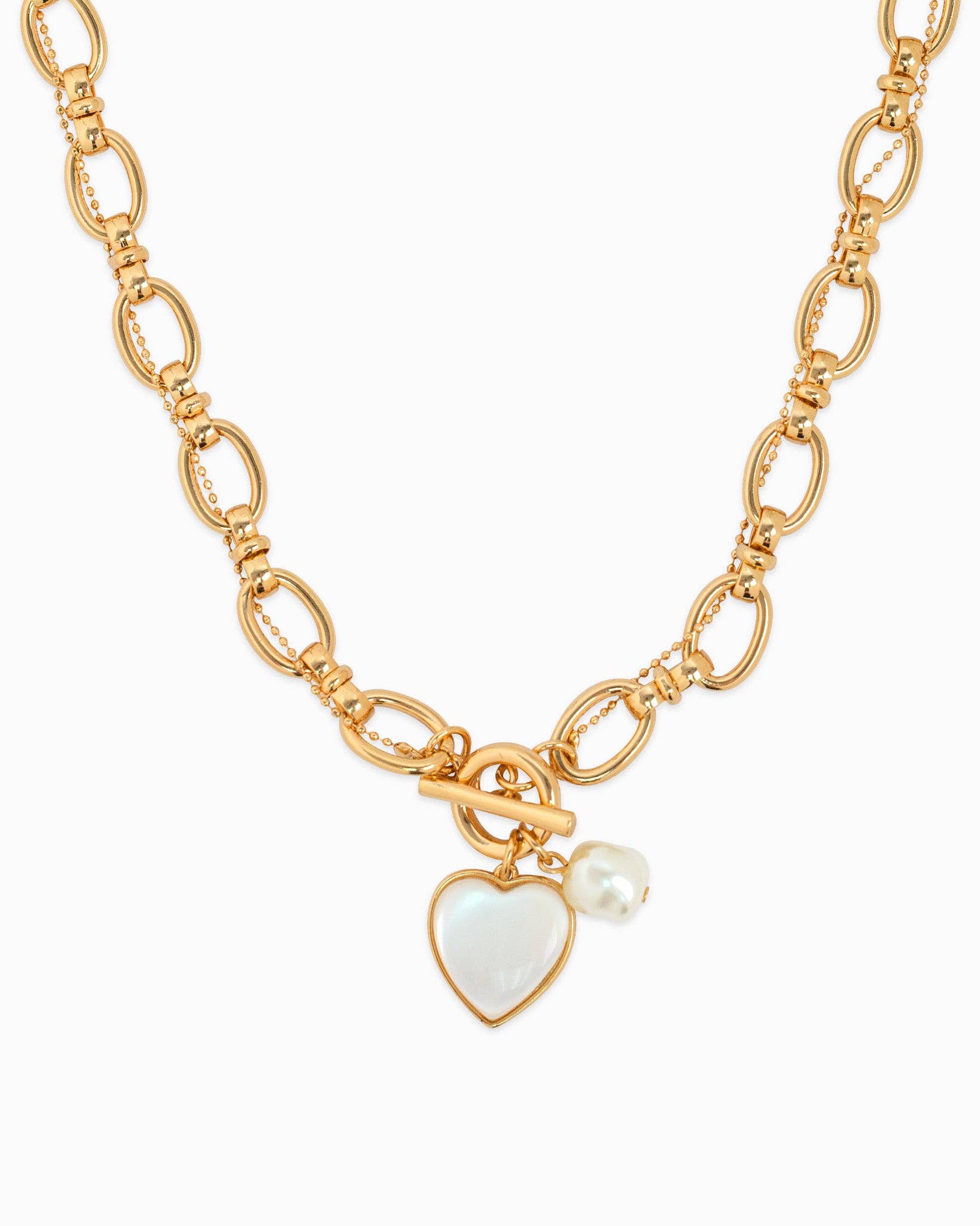 Gold Heart Twist Chain Toggle Necklace