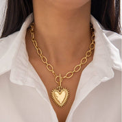 SPIKED HEART CHUNKY CHAIN TOGGLE NECKLACE | 40NK9575: GOLD