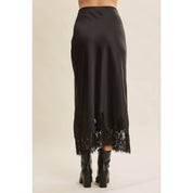 Black Lace and Satin Midi Skirt