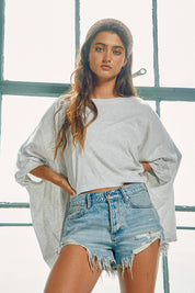 Grey Twist Cuff Oversized Top