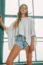 Grey Twist Cuff Oversized Top