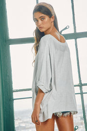 Grey Twist Cuff Oversized Top