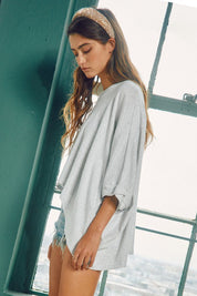 Grey Twist Cuff Oversized Top