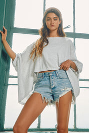 Grey Twist Cuff Oversized Top