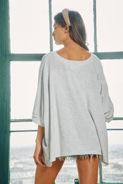 Grey Twist Cuff Oversized Top