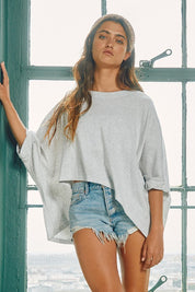 Grey Twist Cuff Oversized Top
