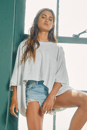 Grey Twist Cuff Oversized Top