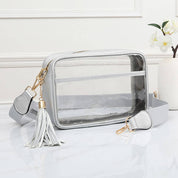 Faux Leather Transparent Rectangular Crossbody Bag: Clear,Royal Blue