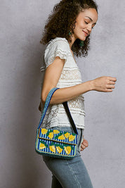 Blue Beaded Lemon Shoulder Bag