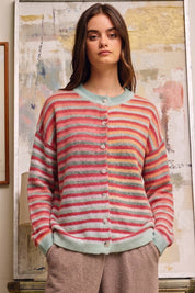Red Space-Dye Striped Cardigan