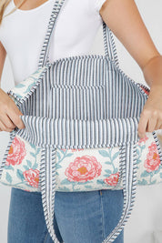 White Floral Quilted Tote Bag